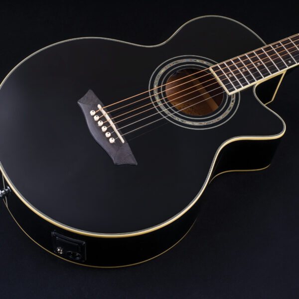 body of black acoustic guitar