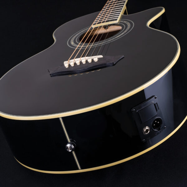 body of black acoustic guitar