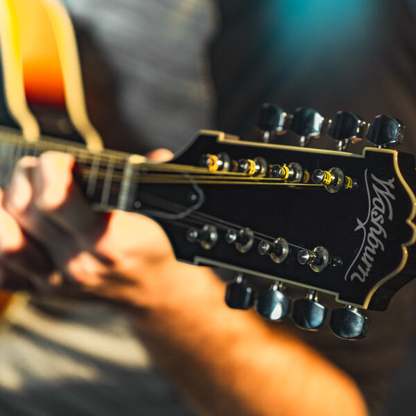 closeup of mandolin headstock