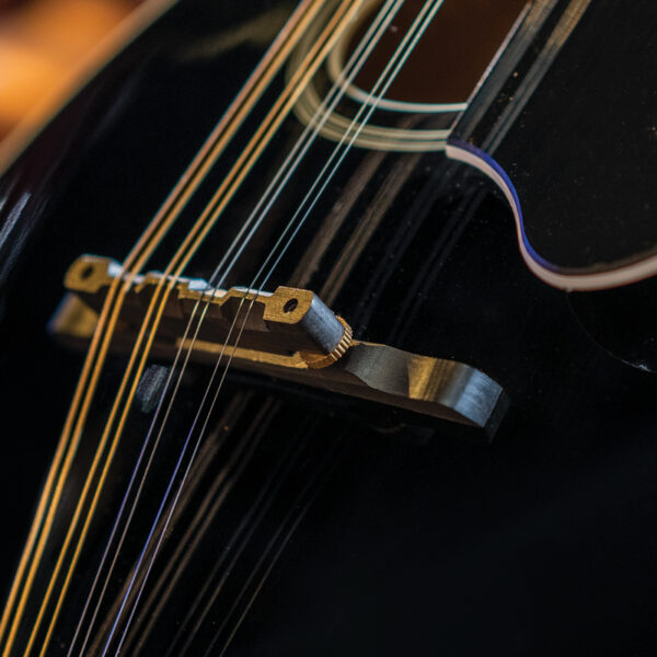 closeup of string on black mandolin