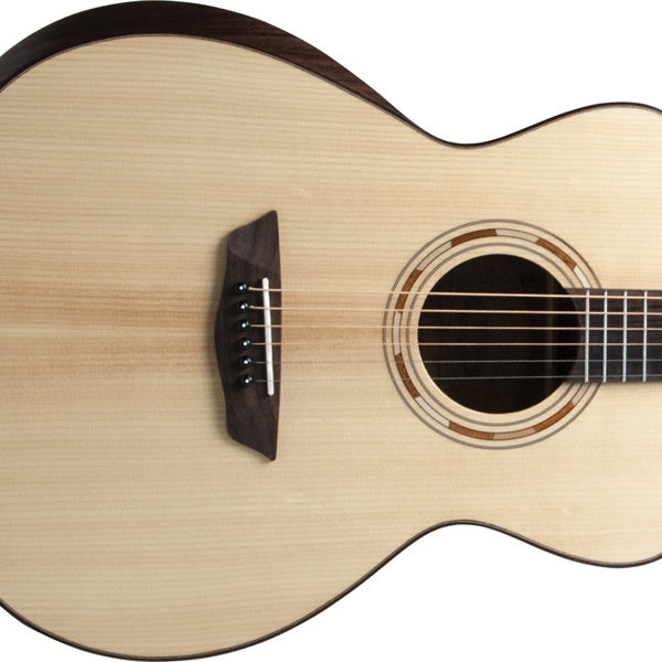 body of solid Sitka Spruce top Washburn acoustic guitar