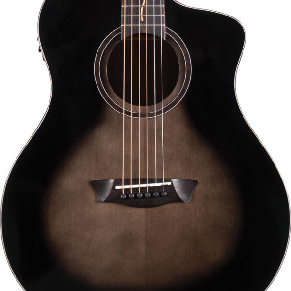 body of black Washburn acoustic guitar