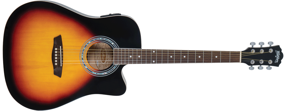 Front view of the Washburn WA90CEVSB-U acoustic dreadnought guitar