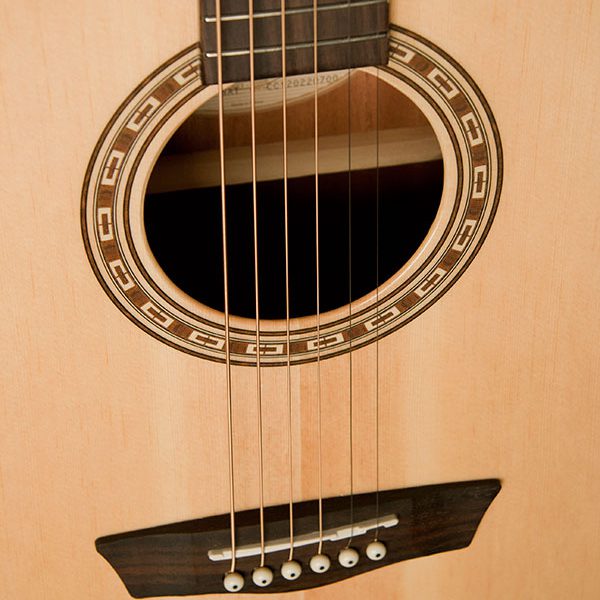 WG7SCE close up of the sound hole roseette and bridge